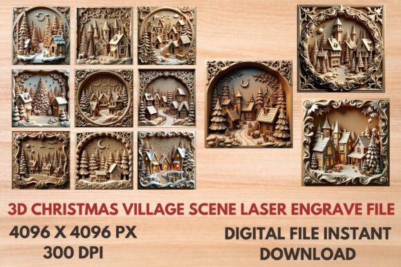 3D Christmas Village Laser Engrave File: A Creative Tool for Festive Designs
