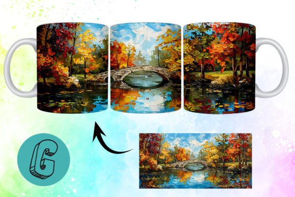 3D Oil Paint Autumn Park Mug Wrap 10: A High-Quality Digital Asset for Creative and Commercial Projects