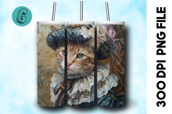 3D Oil Paint Elegant Cat Tumbler Wrap 23: A High-Quality Digital Design for Creative Projects