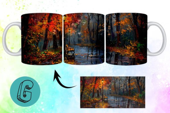 3D Oil Paint Fall Street Mug Wrap 19: A Creative Asset for Modern Designers