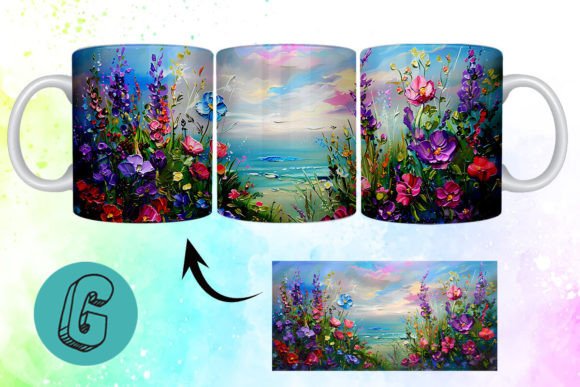 3D Oil Paint Floral Garden Mug Wrap 04 – A Versatile Digital Design for Creative Projects