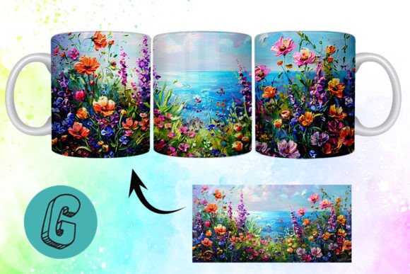3D Oil Paint Floral Garden Mug Wrap Design
