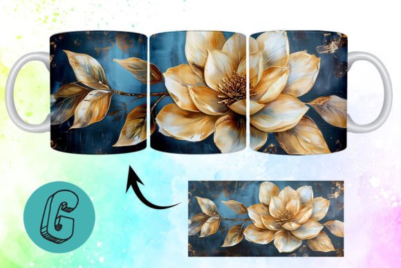 3D Oil Paint Gold Flower Mug Wrap 03 – A Creative Digital Asset for DIY Enthusiasts