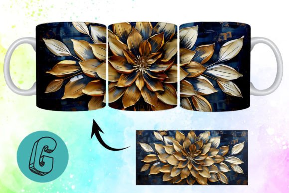 3D Oil Paint Gold Flower Mug Wrap 16: A Creative Tool for DIY Enthusiasts