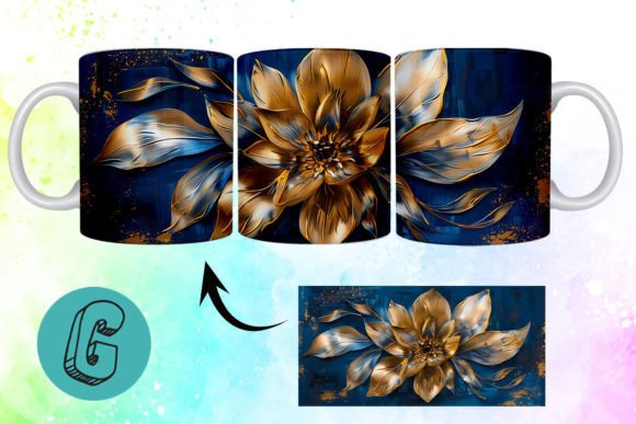 3D Oil Paint Gold Flower Mug Wrap 17