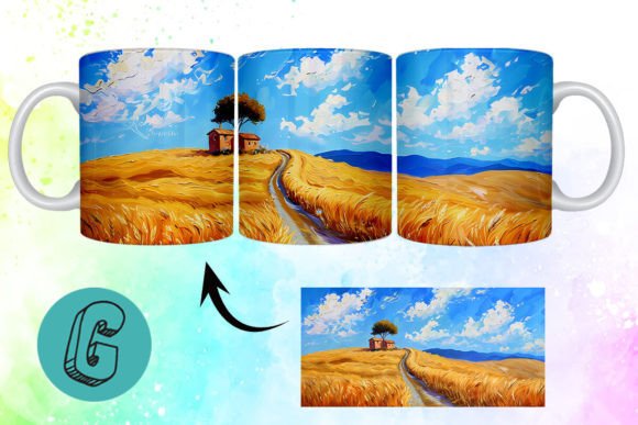 3D Oil Paint Landscape Mug Wrap 11: A Versatile Digital Asset for Creative Projects