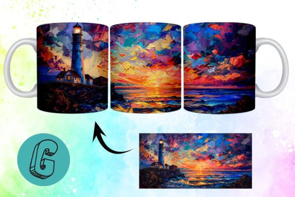 3D Oil Paint Lighthouse Mug Wrap 03 – Creative DIY Design