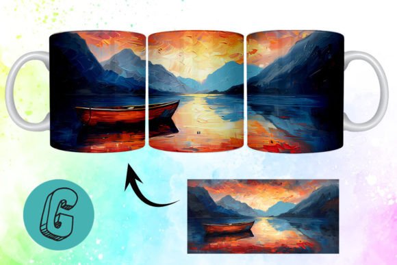 3D Oil Paint Lonely Boat Mug Wrap 15 – A Creative Tool for Artists and DIY Enthusiasts