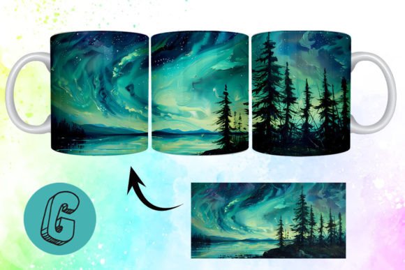 3D Oil Paint Northern Lights Mug Wrap 02 – A Creative Tool for Stunning DIY Projects