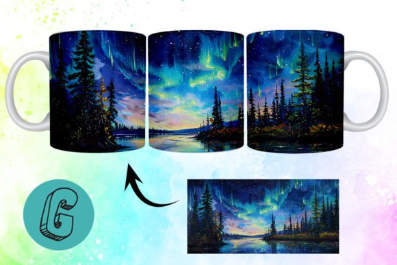 3D Oil Paint Northern Lights Mug Wrap 05: A Creative Tool for DIY Enthusiasts