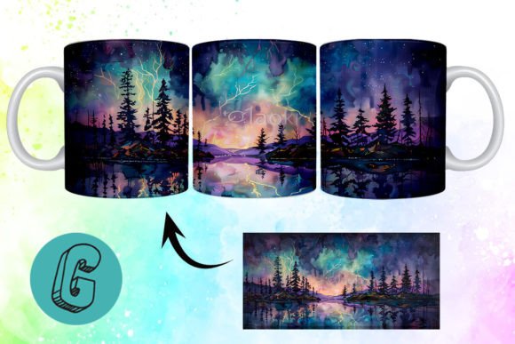3D Oil Paint Northern Lights Mug Wrap 06 – A Creative Digital Resource for DIY Enthusiasts