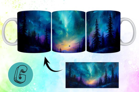 3D Oil Paint Northern Lights Mug Wrap 11
