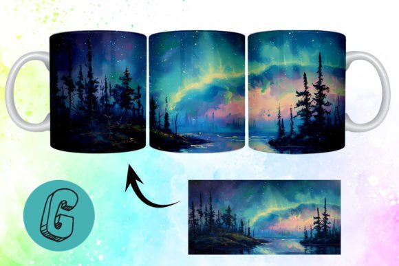 3D Oil Paint Northern Lights Mug Wrap 14 – A Creative Digital Asset for DIY Enthusiasts