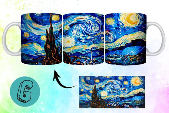 3D Oil Paint Starry Night Mug Wrap 11 – A Creative Asset for DIY Enthusiasts and Art Lovers