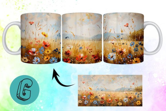 3D Oil Paint Wildflowers Mug Wrap 01: A Creative Digital Asset