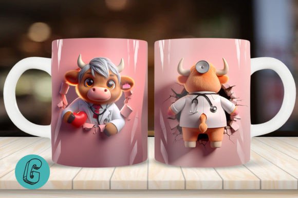 3D V-Day Doctor Highland Cow Mug Wrap 07: A Creative Solution for DIY Enthusiasts