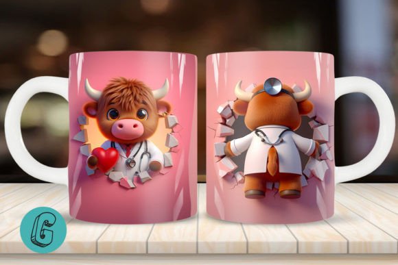 3D V-day Doctor Highland Cow Mug Wrap 10