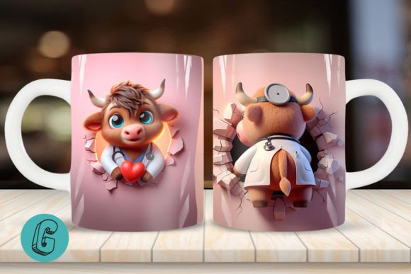 3D V-day Doctor Highland Cow Mug Wrap 11