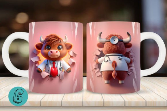 3D V-Day Doctor Highland Cow Mug Wrap 12: A Creative Digital Download for DIY Enthusiasts