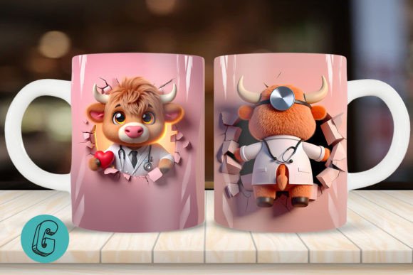 3D V-Day Doctor Highland Cow Mug Wrap 17: A Creative Digital Asset for DIY Enthusiasts
