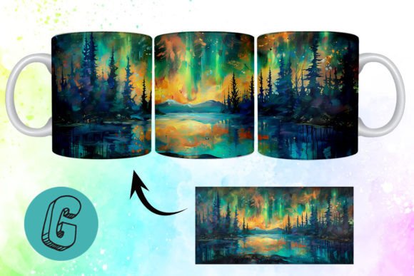 Transform Your Creative Projects with the 3D Oil Paint Northern Lights Mug Wrap 09